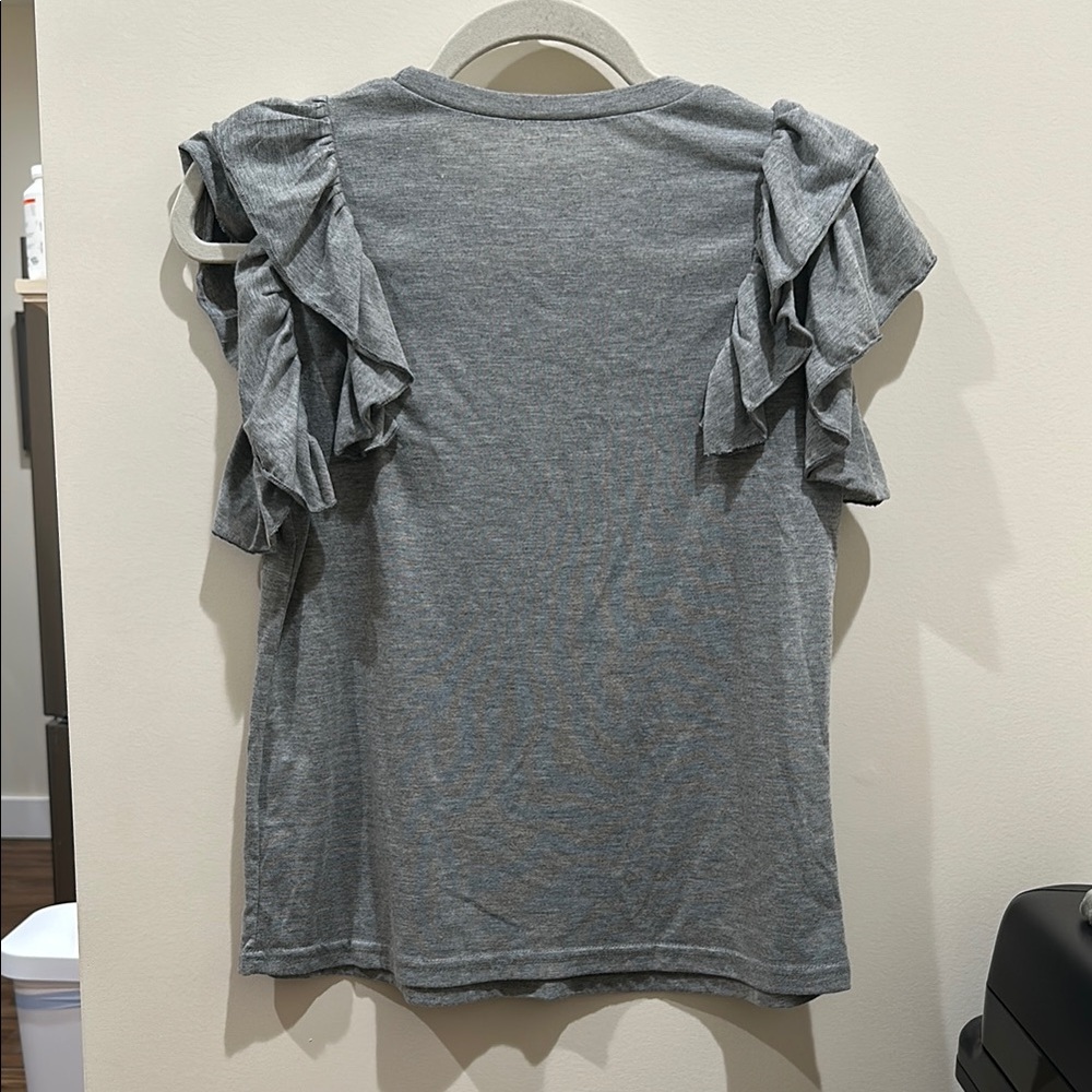 Shein Gray Ruffle Sleeve Top - Picture 4 of 5